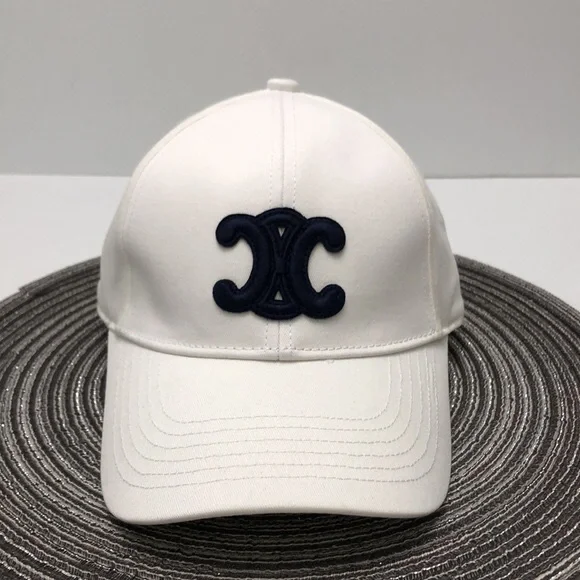 Celine Ivory Cap with Dark Blue Emblem - Picture 2 of 6
